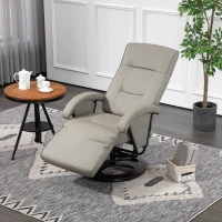 HOMCOM PU Recliner with Footrest, Lounge Chair with 135° Adjustable Backrest, Swivel Wood Base, Padded Seat & Armrests for Living Room, Gray(m-7)