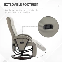 HOMCOM PU Recliner with Footrest, Lounge Chair with 135° Adjustable Backrest, Swivel Wood Base, Padded Seat & Armrests for Living Room, Gray(m-5)