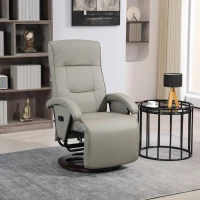 HOMCOM PU Recliner with Footrest, Lounge Chair with 135° Adjustable Backrest, Swivel Wood Base, Padded Seat & Armrests for Living Room, Gray(m-2)