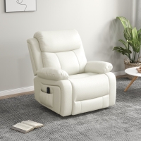 HOMCOM Leather Reclining Chair with Vibration Massage, Swivel Base, Rocking Function, Remote Control, Cream White