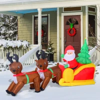 HOMCOM 7' Inflatable Christmas Santa in Sleigh Reindeer LED Lighted Decoration(m-1)