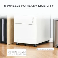 Vinsetto Lockable File Cabinet, Steel Filing Cabinet on Wheels for Legal, A4, Letter Size, with Pencil Tray for Home Office(m-5)