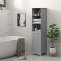 kleankin Tall Bathroom Storage Cabinet, Freestanding Tower Cabinet with Adjustable Shelf, 3 Open Shelves, Grey(m-1)