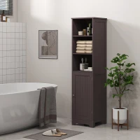 kleankin Tall Bathroom Storage Cabinet, Freestanding Tower Cabinet with Adjustable Shelf, 3 Open Shelves, Dark Brown(m-1)