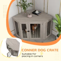 PawHut Corner Dog Crate, Furniture Dog Cages with Cushion for Large-Sized Dog, Indoor Use, Walnut Brown(m-5)