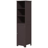 kleankin Tall Bathroom Storage Cabinet, Freestanding Tower Cabinet with Adjustable Shelf, 3 Open Shelves, Dark Brown(m-2)