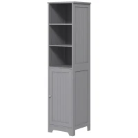 kleankin Tall Bathroom Storage Cabinet, Freestanding Tower Cabinet with Adjustable Shelf, 3 Open Shelves, Grey(m-2)