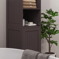 kleankin Tall Bathroom Storage Cabinet, Freestanding Tower Cabinet with Adjustable Shelf, 3 Open Shelves, Dark Brown(m-9)