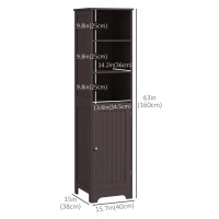 kleankin Tall Bathroom Storage Cabinet, Freestanding Tower Cabinet with Adjustable Shelf, 3 Open Shelves, Dark Brown(m-3)