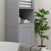 kleankin Tall Bathroom Storage Cabinet, Freestanding Tower Cabinet with Adjustable Shelf, 3 Open Shelves, Grey(m-9)