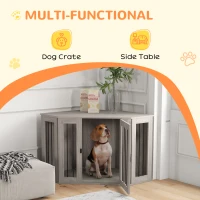 PawHut Corner Dog Crate, Furniture Dog Cages with Cushion for Large-Sized Dog, Indoor Use, Walnut Brown(m-4)