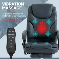 Vinsetto 6 Point Vibration Massage Office Chair, PU Leather Heated Reclining Computer Chair with Footrest, Gray(m-4)