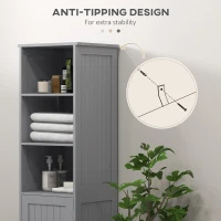kleankin Tall Bathroom Storage Cabinet, Freestanding Tower Cabinet with Adjustable Shelf, 3 Open Shelves, Grey(m-7)