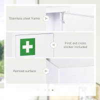 kleankin Lockable Medicine Cabinet, 3 Tier Steel Medical Wall Box with 2 Keys and Shelves for Bathroom, White(m-6)