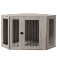 PawHut Corner Dog Crate, Furniture Dog Cages with Cushion for Large-Sized Dog, Indoor Use, Walnut Brown