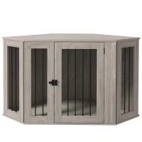 PawHut Corner Dog Crate, Furniture Dog Cages with Cushion for Large-Sized Dog, Indoor Use, Walnut Brown(m-1)