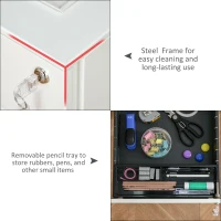 Vinsetto Lockable File Cabinet, Steel Filing Cabinet on Wheels for Legal, A4, Letter Size, with Pencil Tray for Home Office(m-6)