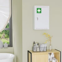 kleankin Lockable Medicine Cabinet, 3 Tier Steel Medical Wall Box with 2 Keys and Shelves for Bathroom, White(m-7)