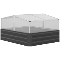 Outsunny Galvanized Raised Garden Bed with Greenhouse, Flowers, Vegetables for Patio, 49.6" x 42.1" x 26.6", Dark Gray(m-1)