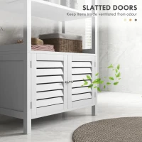 kleankin Modern Bathroom Storage Cabinet, Linen Cabinet with Slatted Doors and 3 Open Shelves, 23.6" x 11.8" x 48", White(m-5)