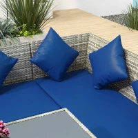 Outsunny 5 Pieces Wicker Patio Conversation Dining Furniture Set with Cushions, Table and Ottomans, Navy Blue(m-9)