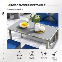 Outsunny 5 Pieces Wicker Patio Conversation Dining Furniture Set with Cushions, Table and Ottomans, Navy Blue(m-6)