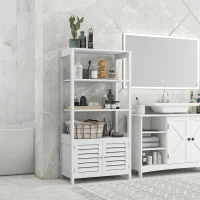 kleankin Modern Bathroom Storage Cabinet, Linen Cabinet with Slatted Doors and 3 Open Shelves, 23.6" x 11.8" x 48", White(m-1)