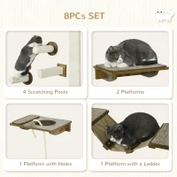 PawHut 8 Piece Cat Wall Shelves for Climbing, Sleeping, Playing, Brown(m-5)