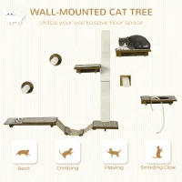 PawHut 8 Piece Cat Wall Shelves for Climbing, Sleeping, Playing, Brown(m-4)