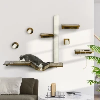 PawHut 8 Piece Cat Wall Shelves for Climbing, Sleeping, Playing, Brown(m-2)