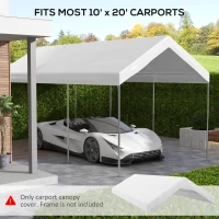 Outsunny 20' x 10' Carport Replacement Canopy for Model 84C-207WT or 84C-386V00WT with Ball Bungee Cords, White (Only Cover)(m-4)