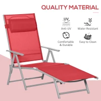 Outsunny Outdoor Folding Chaise Lounge Chair Steel Portable Recliner with 7 Adjustable Backrest Positions, Red(m-4)