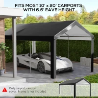 Outsunny 10 x 20ft Carport Roof, UV Resistant Canopy Replacement, Fits 84C-378V00 and 84C-206 Series, Dark Gray(m-4)