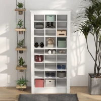 HOMCOM 58" Shoe Storage Cabinet with Adjustable Shelves for 27 Pairs, Narrow Shoe Organizer for Entryway, Hallway, White(m-7)