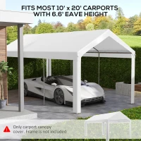 Outsunny 10 x 20ft Carport Roof, UV Resistant Canopy Replacement, Fits 84C-378V00 and 84C-206 Series, White(m-4)
