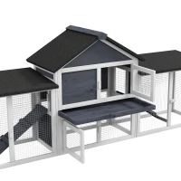 PawHut Outdoor Rabbit House 83" 2 Story Deluxe XL Wooden Rabbit Hutch, Big Bunny Cage w/ Ladder and Run, Dark Gray(m-8)