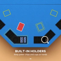 Soozier Foldable Poker Table Blackjack Texas Holdem Poker Game Table with Chips Tray & Cup Holders, 47" Octagon, Blue(m-6)