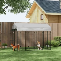 PawHut 7.8' x 6' Outdoor Dog Kennel with Waterproof Cover, Extra Large Dog Playpen, Durable with Two Part Door Design, Silver, for Large Dogs & Pets(m-1)