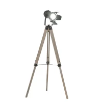 HOMCOM Industrial Tripod Floor Lamp for Living Room Bedroom, Vintage Standing Reading Lamp with Wooden Metal Legs for Home and Office, Black(m-2)