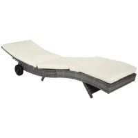 Outsunny Outdoor Adjustable Wicker Chaise Lounge Chair with Cushion & Wheels for Patio, Deck, Poolside, Cream White(m-2)