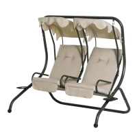 Outsunny 2 Seat Modern Outdoor Swing Chairs With Handrails and Removable Canopy - Beige(m-2)