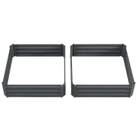 Outsunny Set of 2 Raised Garden Bed, Steel Elevated Planter Box for Flowers, Herbs, Succulents, 39"x39"x12", Dark Grey(m-12)