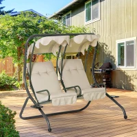 Outsunny 2 Seat Modern Outdoor Swing Chairs With Handrails and Removable Canopy - Beige(m-1)