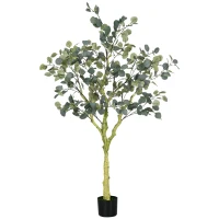 HOMCOM 5ft Artificial Tree, Indoor Fake Eucalyptus with White Tender Tips and Pot, for Home, Office, and Living Room Decor(m-2)