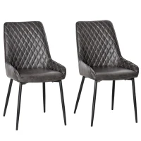HOMCOM Retro Dining Chair Set of 2, PU Leather Upholstered Side Chairs for Kitchen Living Room with Metal Legs, Grey(m-2)