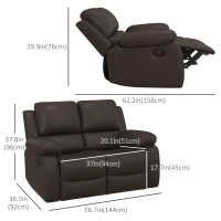 HOMCOM PU Leather Manual Recliner Sofa, Double Reclining Loveseat with Pullback Control Footrest for Living Room, Brown(m-3)