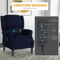 HOMCOM Push Back Recliner Chair, Vibration Massage Recliner for Living Room with Extendable Footrest, Remote, Pocket, Blue(m-7)
