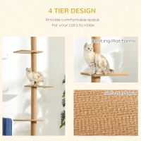 PawHut Floor-to-Ceiling Cat Tree Cat Climbing Tower with Sisal-Covered Scratching Posts Natural Cat Tree Activity Center for Kittens Cat Tower Furniture, Brown(m-6)