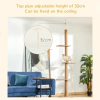 PawHut Floor-to-Ceiling Cat Tree Cat Climbing Tower with Sisal-Covered Scratching Posts Natural Cat Tree Activity Center for Kittens Cat Tower Furniture, Brown(m-5)
