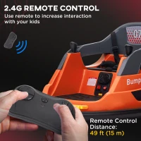 Aosom Bumper Car 12V 360° Rotation Electric Car for Kids, with Remote, Safety Belt, Lights, Music, for 1.5-5 Years Old, Orange(m-6)